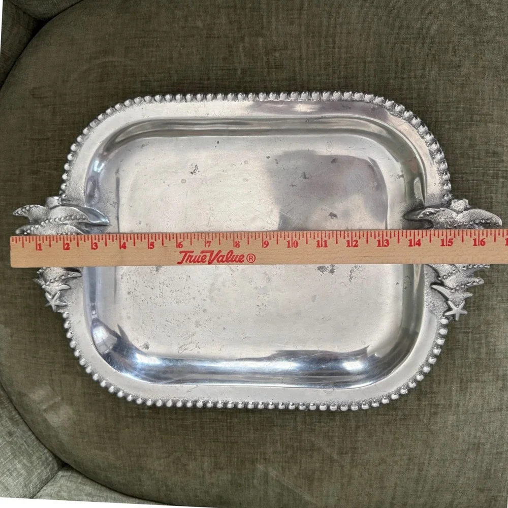 Pewter Christmas Tree Serving Tray 16 x 11 Silver Heavy Holiday Serving Platter